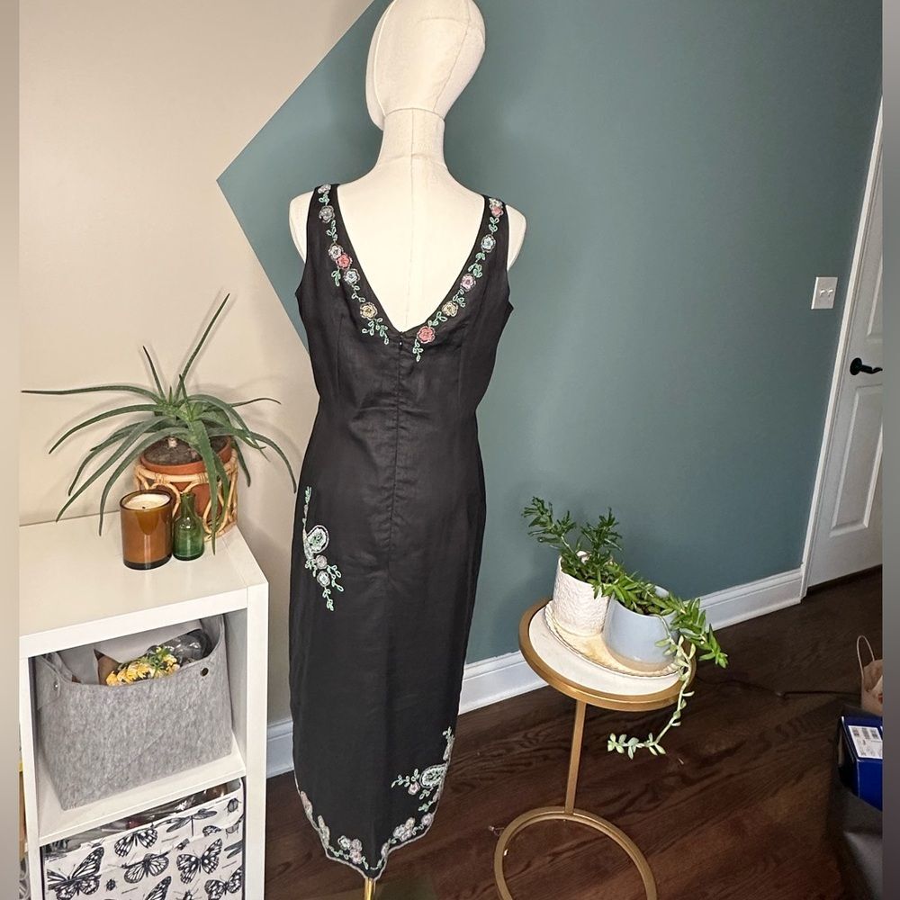Vintage Y2K Midi Floral Beaded Black Autumn Wedding Guest Homecoming Dress Sz 8 - Picture 5 of 13